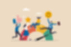 A conceptual illustration of customer satisfaction with people interacting with rating elements like stars and smiley faces.
